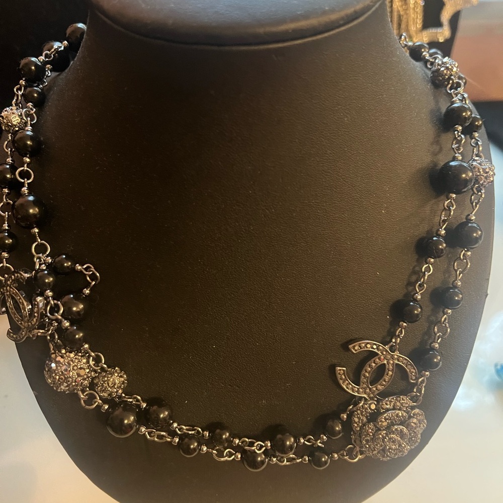 Chanel pearl necklace! Vintage pearls with lots of rhinestone bling!